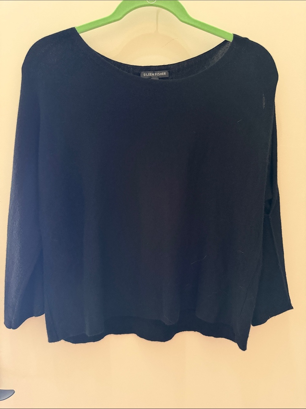 Eileen Fisher Black Lightweight Boatneck Pullover slit sleeves, worn once